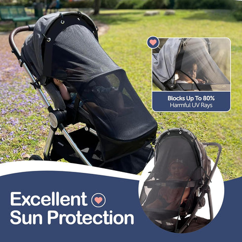 Stroller Sun Shade Extender Universal Clip-On Baby Stroller Sun Shade Cover, UV Protection, Breathable See-Through