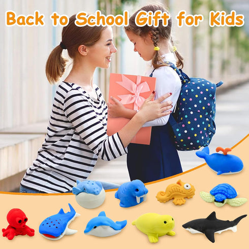 40 pcs Sea Animal Erasers for Kids, 3D Take Apart Pencil Erasers for Classroom Prizes and Party Favors