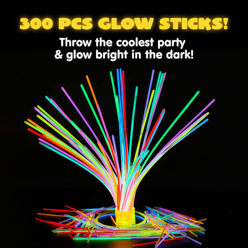 JOYIN 300 Pack Glow Sticks, 100ct 22'' Necklaces and 200 Pcs 8" Glow Sticks with Connectors for Halloween Party Favors