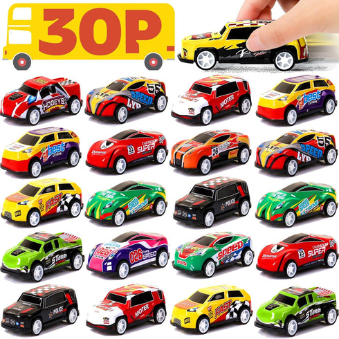 AZEN 30 Pcs Mini Vehicles Pull Back Cars, Party Favors for Kids 4-8, Bulk Race Cars Toys, Goodie Bag Stuffers