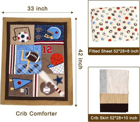 Wowelife Baby Crib Bedding Set for Boys and Girls, 3-Piece Sports Baby Bedding Set, Breathable & Soft