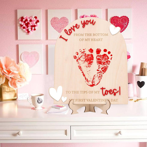 PATRDIO My First Valentine Footprint Wooden Board - Gender Revealing Wooden Decoration, Diy Footprint Wood Craft, Our