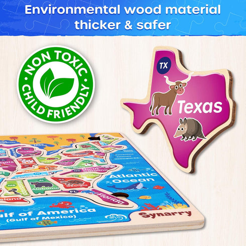 3-5, 4-6, 3-8, SYNARRY Large USA Wooden Puzzles for Kids Ages Learning United States Map Puzzles for Kids Ages Wood