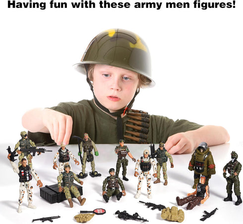 Army Toys Playset with 12 Realistic Army Men Action Figures and Accessories, Military Toy Soldiers for Boys and Girls