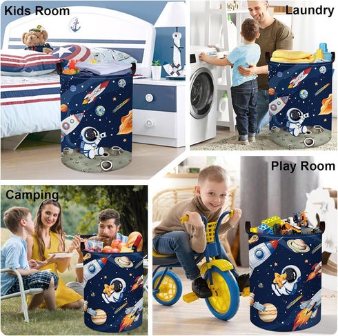 63L Space Rockets Laundry Hamper Cartoon Astronaut Large Storage Basket Planet Collapsible Parents Organizer Boys