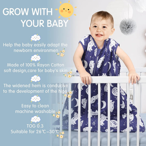 3 Pack 100% 2-Way 0.3. 0-6 BSTOPPT Baby Sleep Sack Rayon Cotton Baby Sleeping Bag Zipper Toddler Wearable Blankets TOG