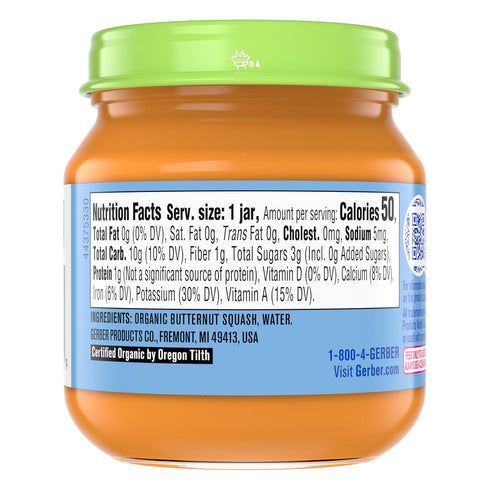 1 10-pack Gerber Stage Baby Food, Organic Butternut Squash Jar, Baby Puree, Non-GMO, Vegetable, Puree Jars Glass