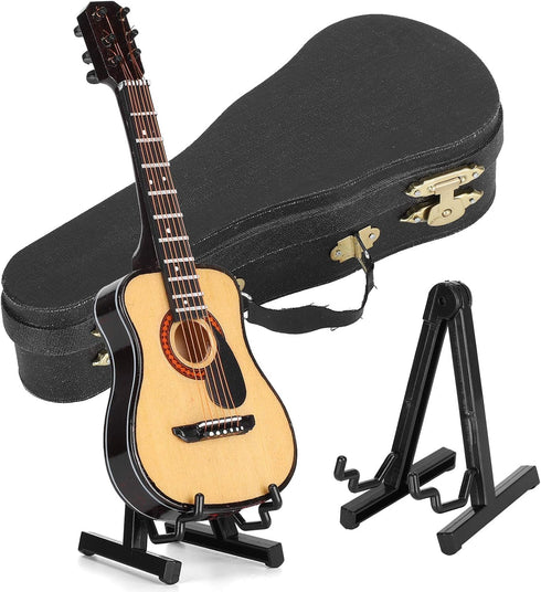 Wooden Miniature Guitar with Stand and Case, 5.9in Black Mini Guitar Model for Home Decor