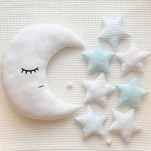 Perfectto Design Kids Moon Decorative Pillow, Stars Garland for Girls Toddler Room - Fluffy Moon, Stars Wall Decor