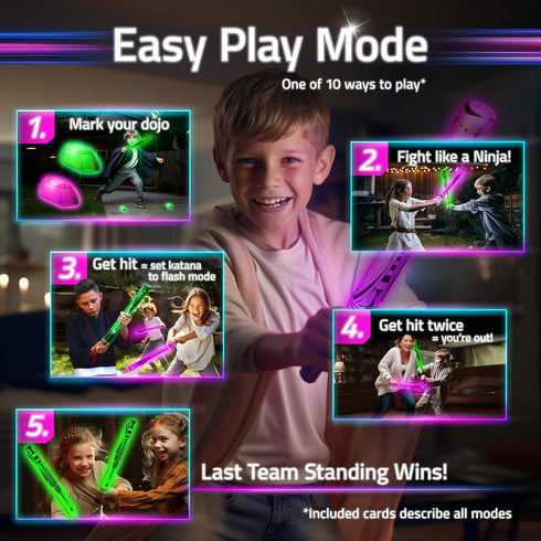 Ninja Toys Meet Samurai Swords in Glow Battle - Kids Sword Game for Ages 8-12+, 2-4 Players