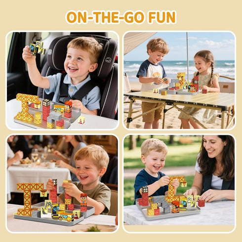 Box-35PCS 3 WMXDU Magnetic Blocks with Magnet Magnet Cubes, Magnetic Tiles Kids Build Cubes Travel Game Toys, Road Trip