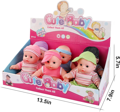 6 Pack 8" Liberty Imports - Baby Dolls Cute Little Vinyl Infant Dolls, Mini Nursery Toys for Girls, Kids Toddlers