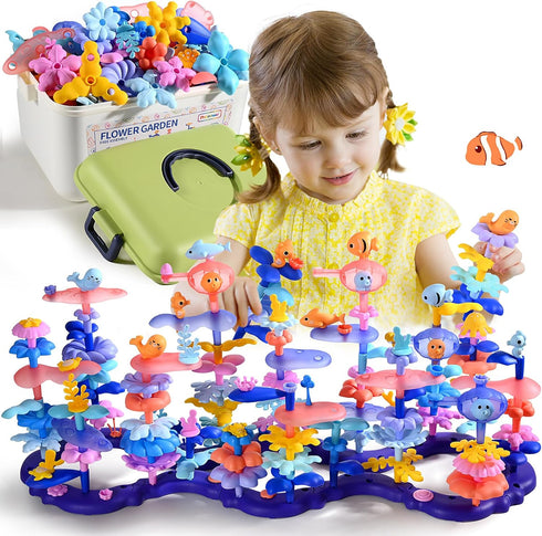156Pcs 3 4 5 6 7 8Year Doloowee Flower Garden Building Toys for Girls Old, Upgrade DIY Marine Coral Stacking Toys, STEM
