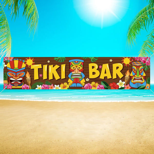 Blulu Hawaiian Luau Party Tiki Bar Banner, 15.7 x 72 Inch Tropical Scene Setters for Carnival Decorations
