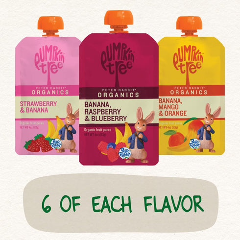 Pack 4 oz. (Pack 18) Peter Rabbit Organics Fruit Flavors Variety - Squeezable Snack Pouches
