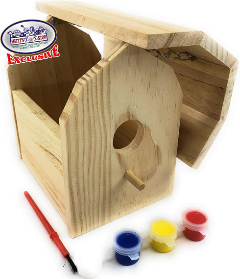 Matty's Toy Stop Paint-A-Barn Gift Set Bundle - Wooden Birdhouse & Bird Feeder (Includes Paints & Brushes) - 2 Pack