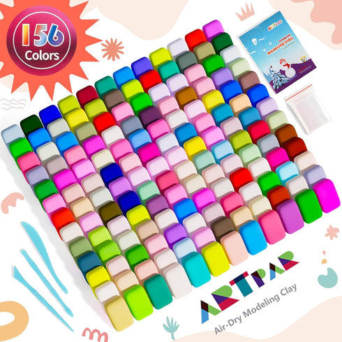156 ARTPAR Air Dry Clay Colors,Modeling Magic Clay for Kids Bulk Kit, Soft & Non Sticky,Non-Toxic Art and Crafts