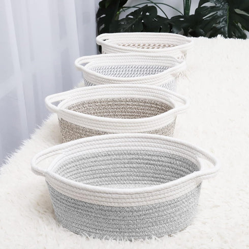 ABenkle Woven Cute Chest Box for Cat Dog Toys Storage, 12"x 8"x 5", Small Decorative Gift Basket with Handles