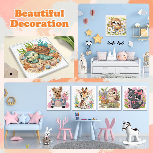 ajepon 6 Pack 8-12, (6x6inch) Animal Diamond Art Kits for Kids, Cute Animals Diamond Art for Kids Ages Cat Dog Turtle