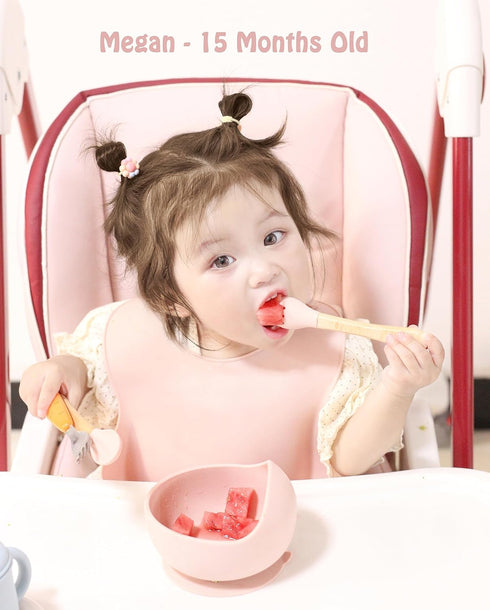 Set 6 Ginbear Baby Bowls with Suction, Silicone Bibs, Self Feeding Spoons, Led Weaning Supplies, Toddler Eating
