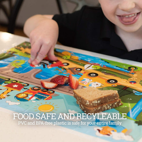 Klean Kids Disposable Placemats for Baby, 40 Pack Sticky Toddler Placemat for Restaurants, Fun Design for Dining
