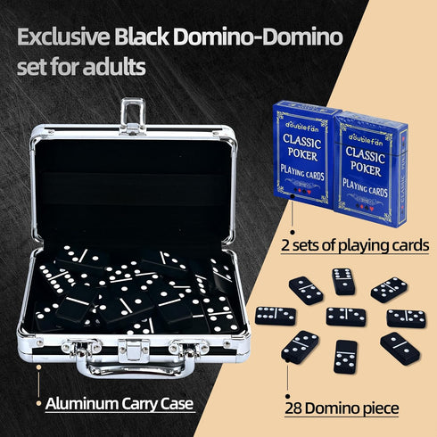 Set Set 28 (2-4 Dominos for Adults, Jumbo Size Black Dominoes for Classic Board Games, Double Six Jumbo Size Dominos