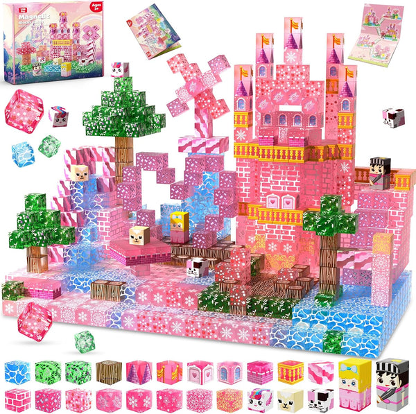 Magnetic Blocks - 100 PCS Transparent Magnetic Building Block for Kids, Pink
