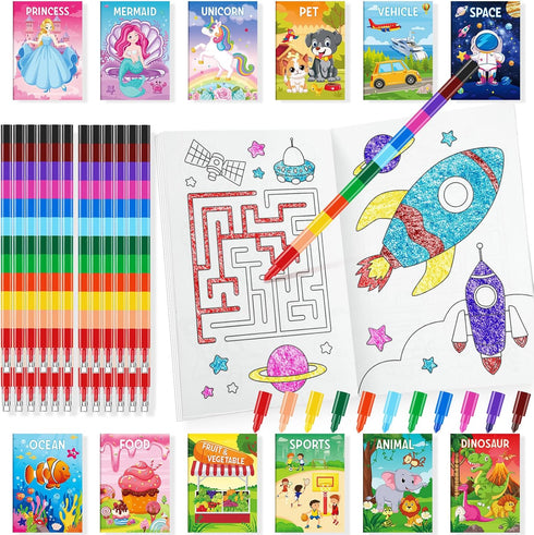 BenLouis Coloring Books for Kids With Stacking Crayons Set Mini Coloring Books