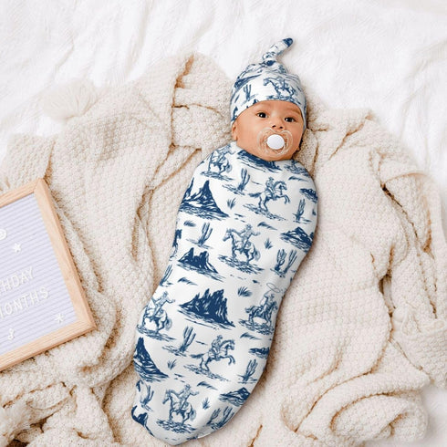 Osvbs Sets Western Cowboy Cactus Baby Stuff Newborn Baby Swaddle Blanket Wrap Blanket Soft with Beanie Hat Gifts