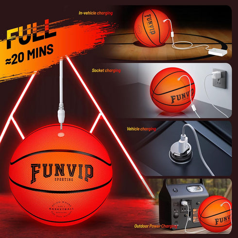 Rechargeable LED Light Up Basketball, Glow in the Dark Sports Basketball with Accessories for Boys