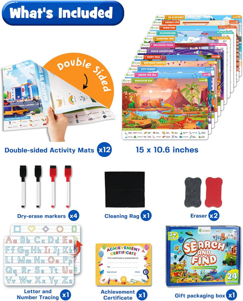 Preschool Learning Activity - Search and Find Book, Reusable Education Toys, Travel Game for Kids Ages 3-6