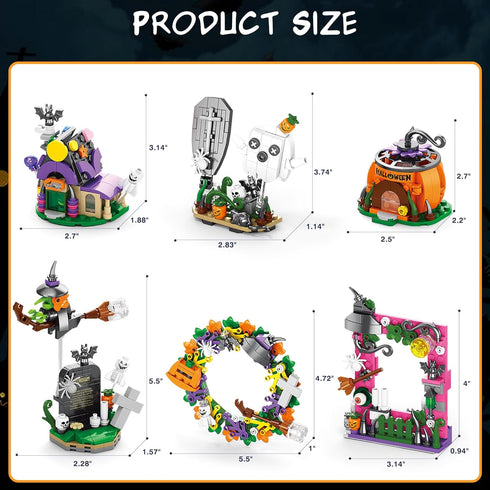 Halloween Haunted House Village Building Set for Kids, Ghost Pumpkin Building Kit for Party Favors, Ages 6+