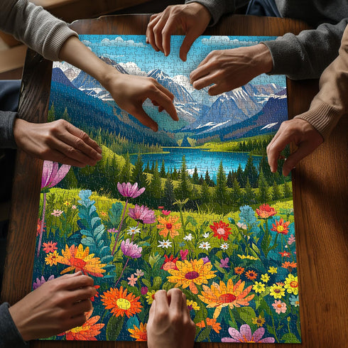PICKFORU 1000 Landscape Puzzles for Adults Pieces, Flower Mountain Puzzle Art, Lake Scenic Jigsaw Puzzles for Adults