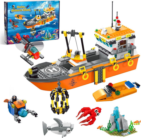 AKWME City Ocean Explorer Ship Building Set, Exploration Boat Set Toy Building