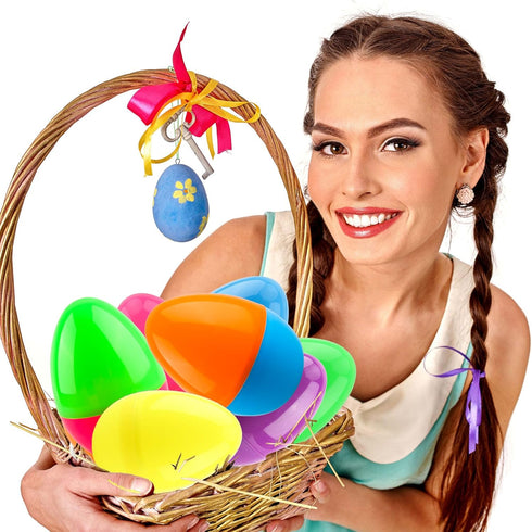 Haconba 12 Pack 4 Inch/ 5 Inch/ 6 Inch (6 (6 Inch)) Fillable Easter Eggs Colorful Large Jumbo Plastic Easter Eggs