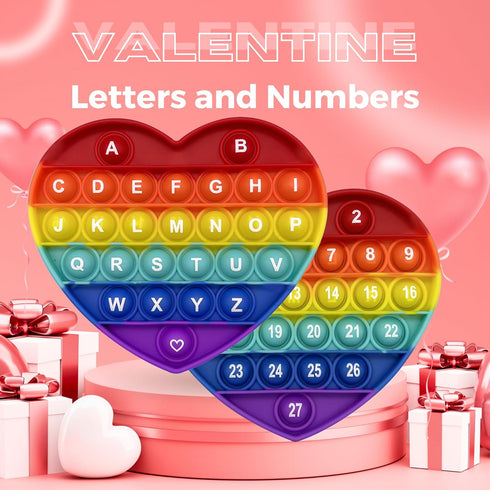 PETBSNVB Rainbow Heart Shaped Pop Bubble Valentines Fidget Toy with Letters and Numbers, Xmas Gift Sensory Toy