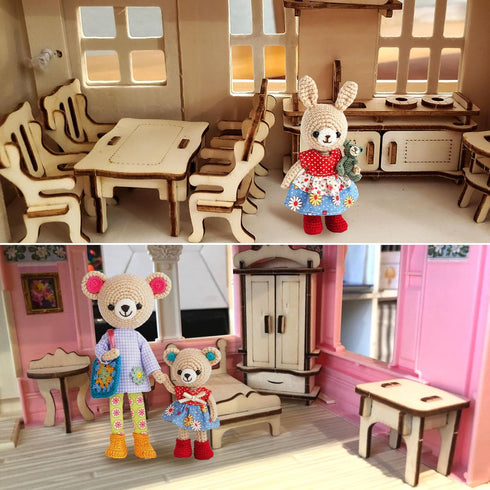 LOVEINUSA DIY Wooden Dollhouse Furniture Set, 3D Puzzle Miniature Room Accessories