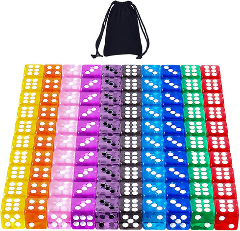 AUSTOR 100 Pieces Dice Set, 12mm Game Dice, Translucent Colors for Tenzi, Farkle, Yahtzee