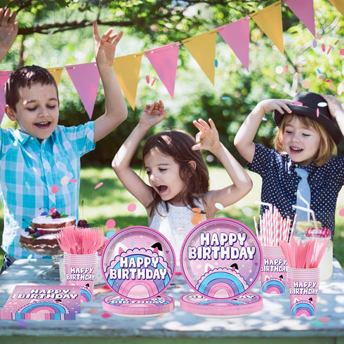 likuyve 168pcs Set 24 Dollhouse Birthday Party Decorations for kids Party Supplies Includes Plates, Napkins, Cups