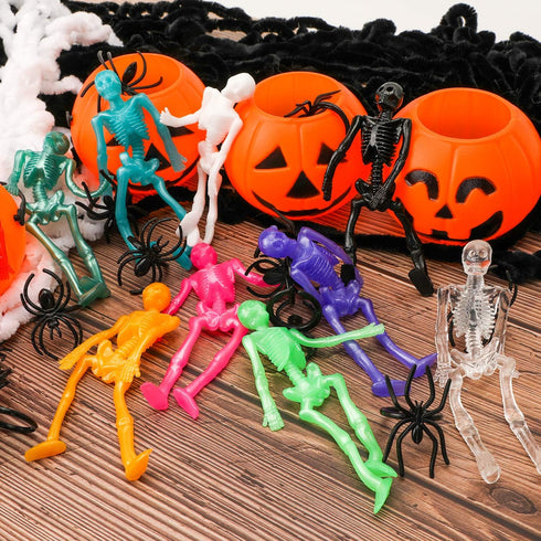 Konsait 24 Pack Stretchy Skeletons, Random 10 Glitter Color Sensory Bendable Toys, Party Favors for Kids Halloween