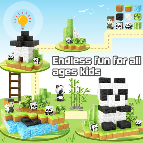 3-5 4-8 5-7, 3+ Magnetic Blocks-Build Mine Magnet World Panda Edition, Magnetic Tiles Building Blocks for Boys & Girls