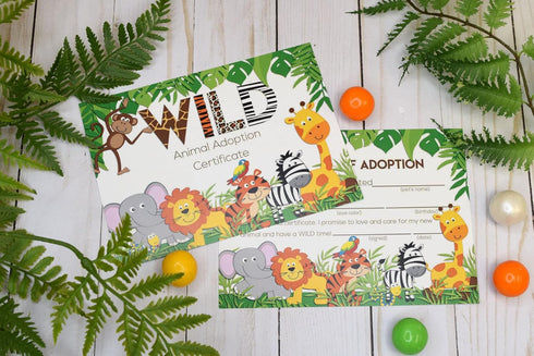 Jungle Wild Plush Pet Stuffed Animal Adoption Certificates, 10 Fill in Cards 5"x7" by AmandaCreation