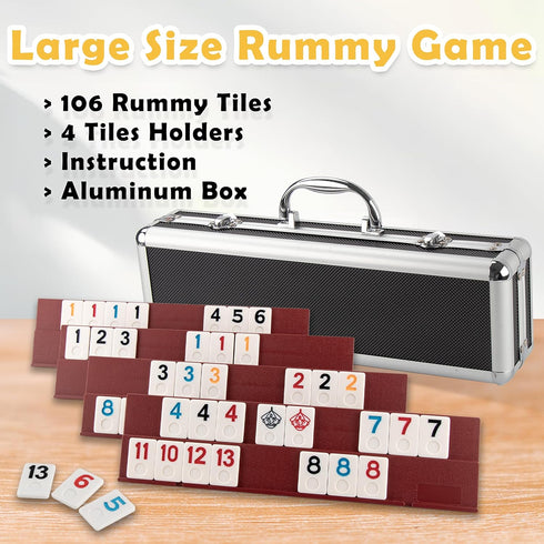 Rummy 106 Rummy Adults,4 Trays,Timing(2-4 Smilejoy Cube Game Four Players Edition, Deluxe Tiles Cube with Portable