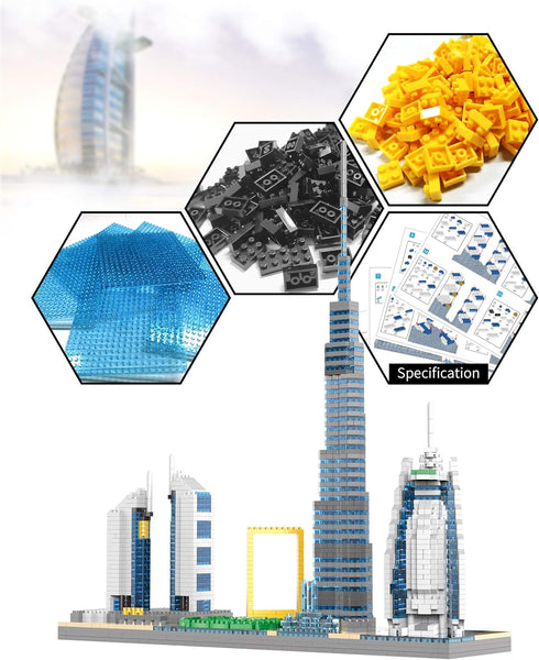Architecture Dubai Micro Building Blocks Set, Skyline Series Adult and Children Assembly, World Famous Landmarks, 2545