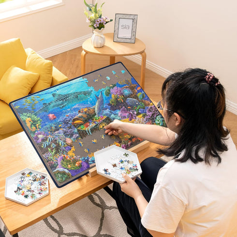 1000 Becko US Jigsaw Puzzle Board Portable Puzzle Mat for Puzzles Storage Saver, Non-Slip Surface, Up to Pieces (Gray)