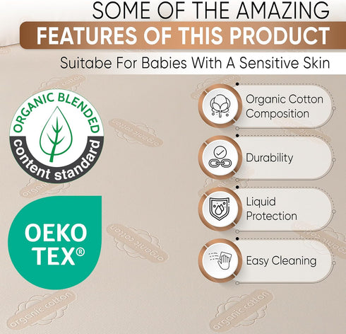 280 Deluxe Organic Crib Mattress Protector Pad Waterproof & Breathable Organic Cotton Cover for Baby & Toddler Beds