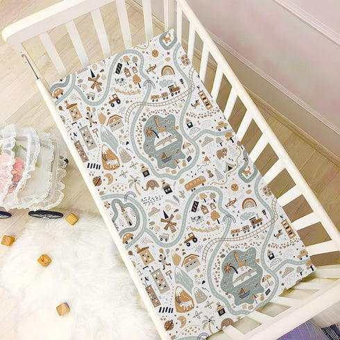 CaTaKu 27""x 39"", 325316134p821c876s1913 World Map Animal Crib Sheets for Baby Girls Boys,Neutral Mini Crib Mattress