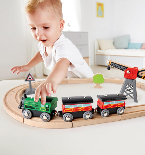 Hape Kids Wooden Railway Steam Engine Toy - Classic Design