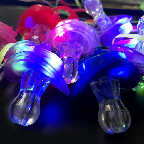PROLOSO 20 10 10 PCS Light up Flashing Whistles Glow in the Dark Party Supplies Include Pacifier Whistles and Round