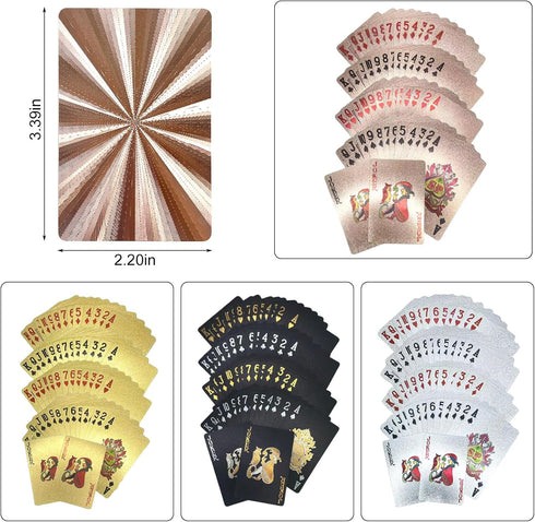 4 Decks Waterproof Playing Cards - Gold Silver Plastic Poker Cards for Standard Games, Family Game Parties